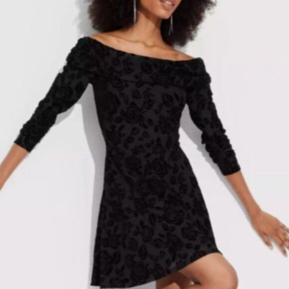 Wild Fable Floral Flocked Mini Dress Womens Large Black New - Picture 1 of 10